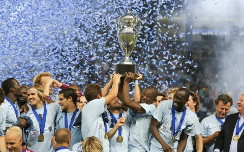 Sporting Kansas City celebrate its 2012 U.S. Open Cup win over three-time champions the Seattle Sounders.