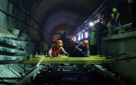 Employees work in the Marmaray Tunnel under the Bosphorus on April 18, 2013, in Istanbul.