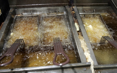 French fried potatoes are cooked in trans fat-free soybean oil June 28, 2007 at Katz's Delicatessen on the Lower East Side of New York