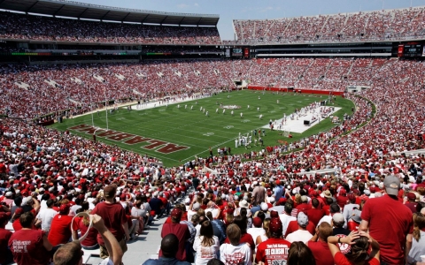 More than 100,000 fans pack the University of Alabama's Bryant-Denny Stadium.