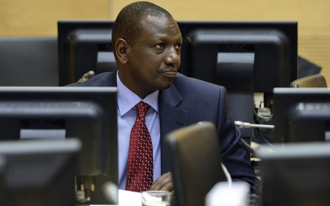 Former Kenyan vice-President William Samoei Ruto looks on during a trial hearing in the International Criminal Court