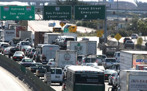 Traffic on the approach to the eastern span of the Bay Bridge.