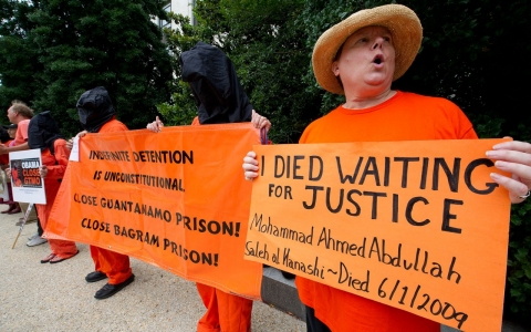 Protesters outside of the Hart Senate Office Building in Washington, D.C. in July.