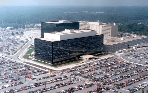 A aerial view of the National Security Agency (NSA) headquarters building in Fort Meade, Md.