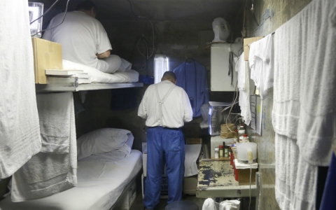 In this Feb. 26, 2013 file photo, inmates are seen in a cell at California State Prison.