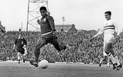 Portugal's Eusebio in action against Hungary in the World Cup Finals, 1966.