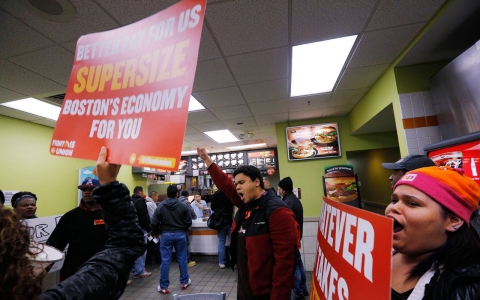 Thumbnail image for Workers hit the streets across US in growing minimum wage fight