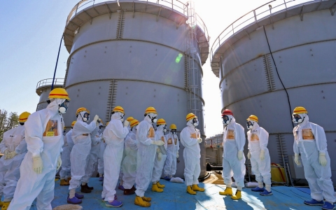 Highly contaminated water leaked from a large storage tank is seen at the H6 area of Tokyo Electric Power Company's tsunami-crippled Fukushima nuclear power plant