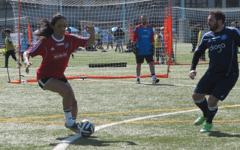 Jaiyah Saelua representing the film "Next Goal Wins" at an entertainment industry tournament called NYFEST on April 19 in New York.