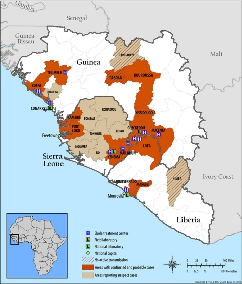 CDC map of Ebola outbreak