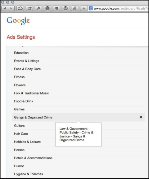 Google ad settings.