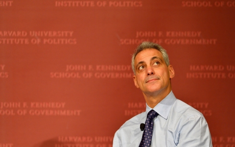 Chicago Mayor and Former White House Chief of Staff Rahm Emanuel speaks at Harvard University's Institute of Politics John F. Kennedy Jr. Forum.