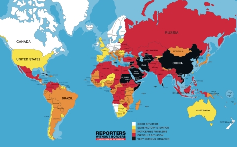 A map of the 2015 World Press Freedom Index