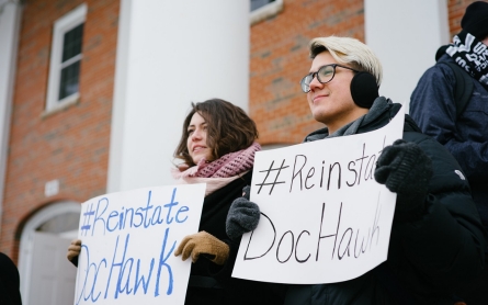 Wheaton College students rally in support of professor on leave