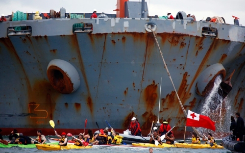 Thumbnail image for The Stream: 'Climate Warrior' canoes attempt to block coal ships