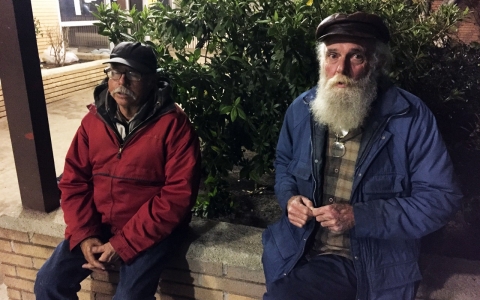 Clyde Heimer (left) and his friend Bill (who did not give his last name), volunteered in the Los Angeles homeless count Wednesday night.