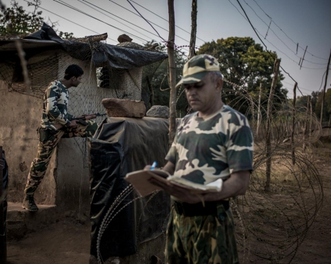 Central Reserve Police Force troops on duty in the southern Bastar region of Chhattisgarh.