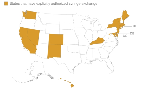 States that have explicitly authorized syringe exchange